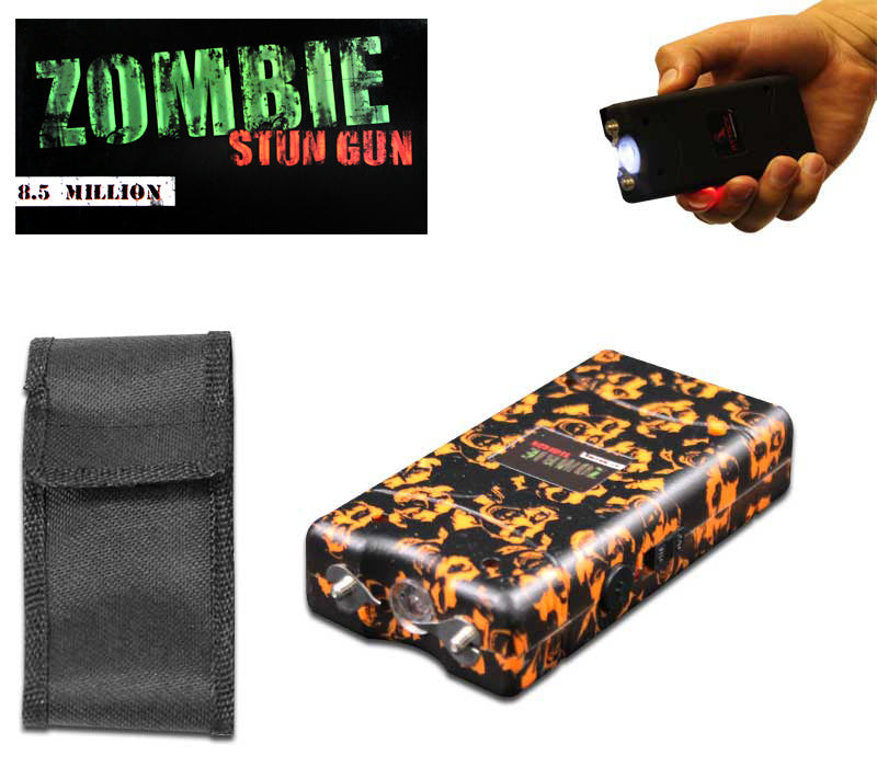 Zombie Self Defense Stun Gun 850K Volt Rechargeable LED Flashlight Orange - Tophatter's Army Products & Self Defense Collectible Weapons - Tophatter Daily Deals