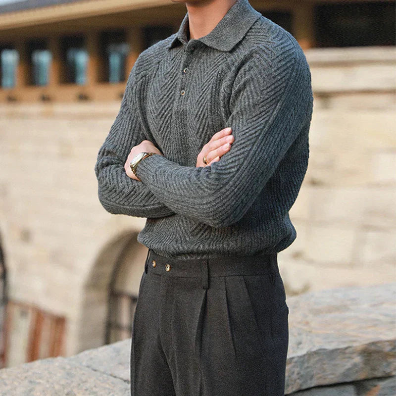 Warm Refined Men's Polo Sweater - Relaxed Cut, Knit, Winter - Tophatter Daily Deals