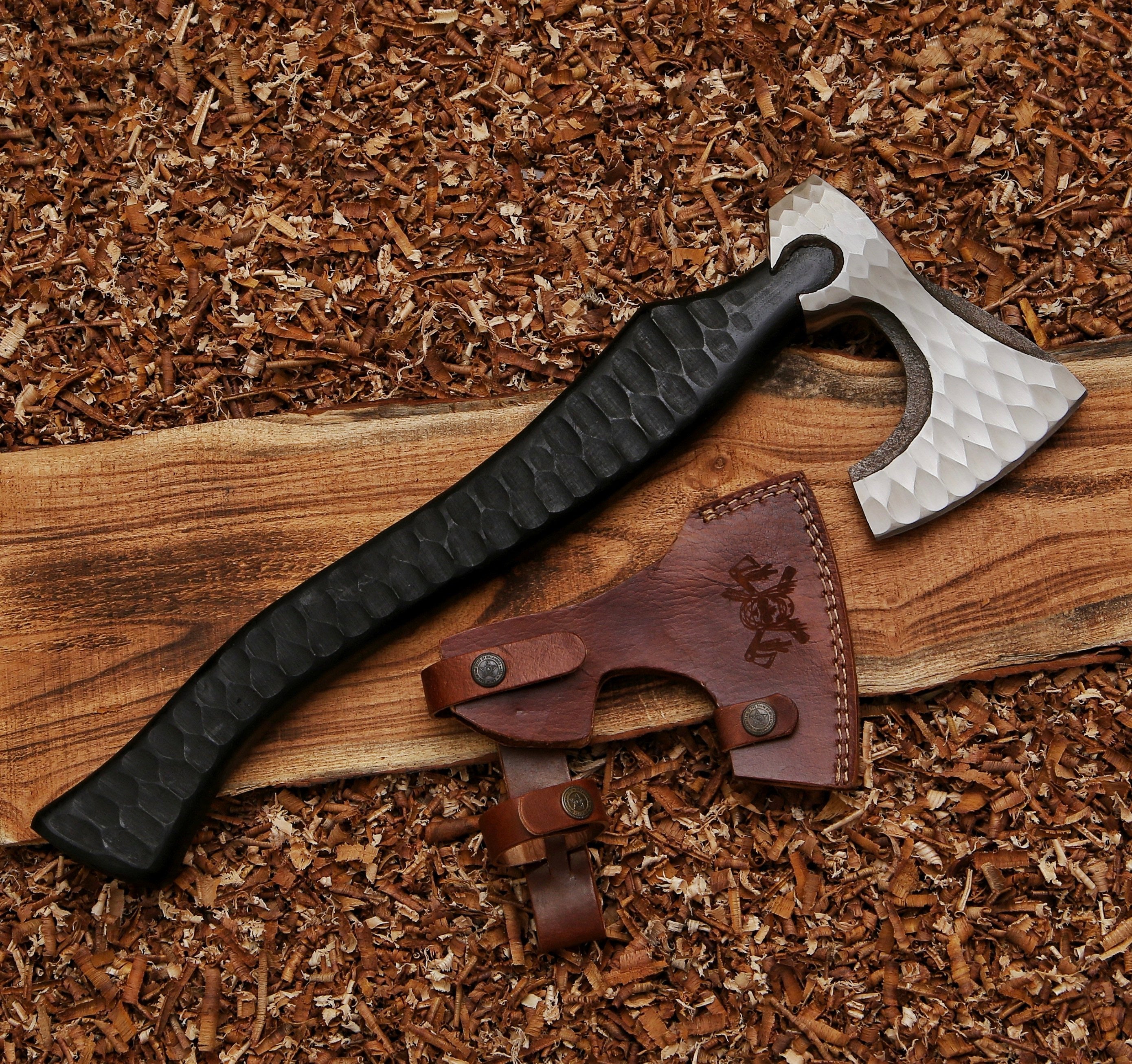 Custom Hand Forged Carbon Steel Axe with Ash Wood Shaft - TOPHATTER'S ARMORY DEALS Collectible Weapons - Tophatter Daily Deals