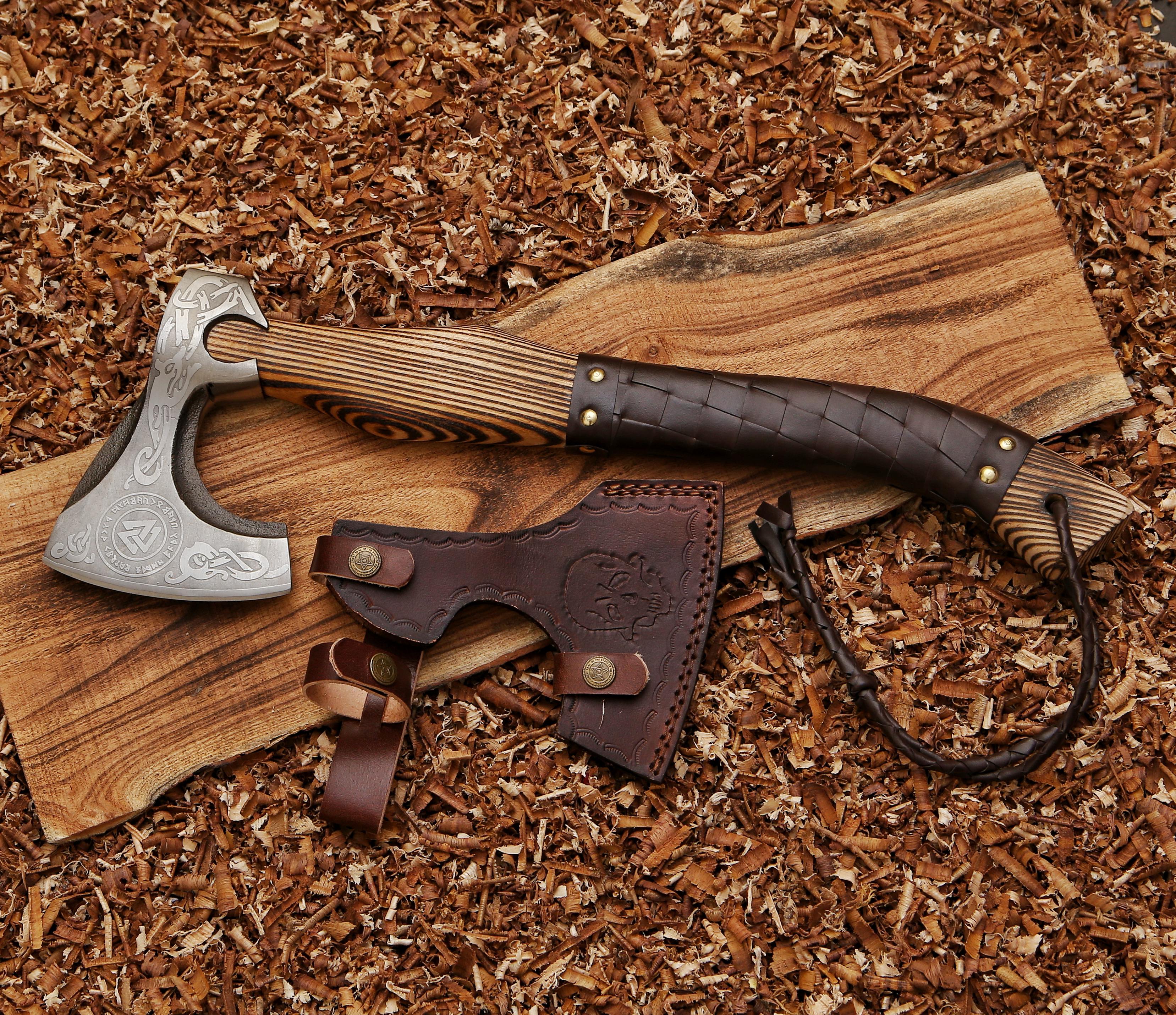 Hand Forged Valknut Viking Axe - TOPHATTER'S ARMORY DEALS Collectible Weapons - Tophatter Daily Deals