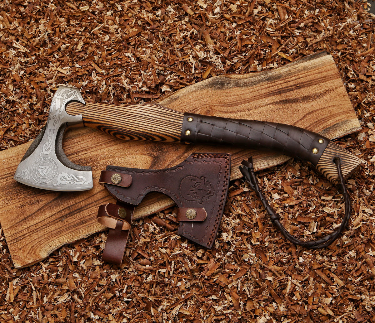 Hand Forged Valknut Viking Axe - TOPHATTER'S ARMORY DEALS Collectible Weapons - Tophatter Daily Deals