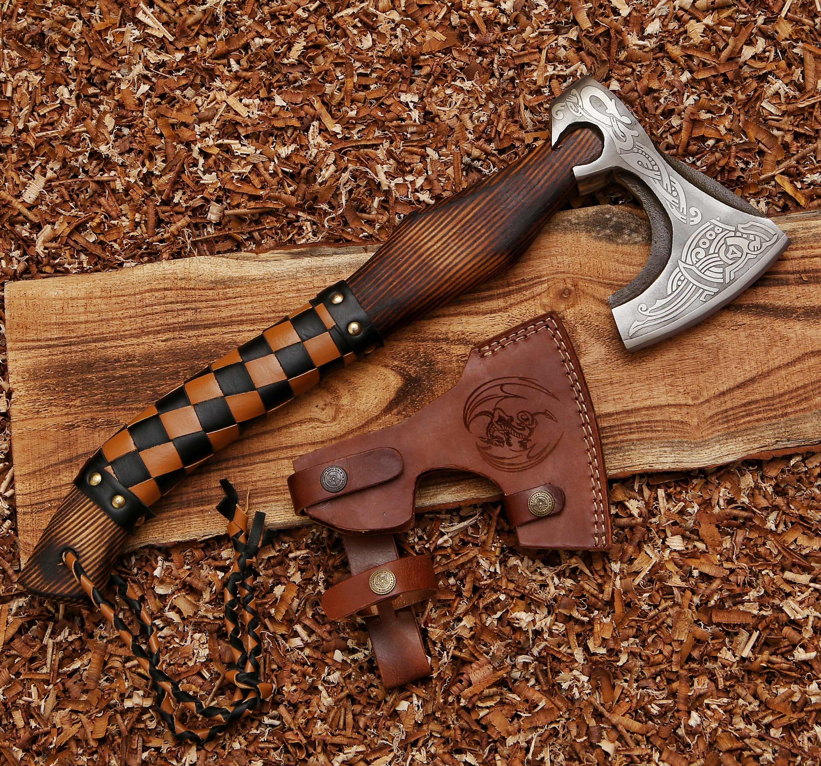 Vine Viking Axe With Leather Wrapped Ash Wood Handle - Tophatter's Guns'N'Weapons Store - FREE SHIPPING Collectible Weapons - Tophatter Daily Deals