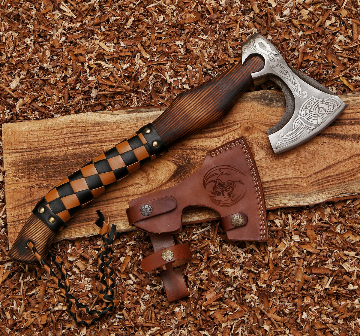 Vine Viking Axe With Leather Wrapped Ash Wood Handle - TOPHATTER'S ARMORY DEALS Collectible Weapons - Tophatter Daily Deals