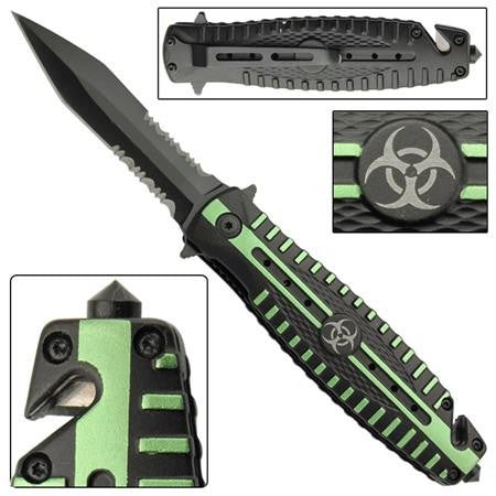 Zombie Killer Spring Assist Tactical Knife Quarantine Dagger w/ Glass Breaker Knife-Assist - Tophatter Daily Deals