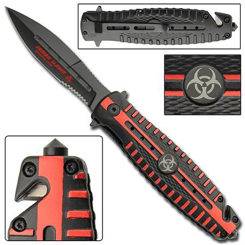Quarantine Red Zone Zombie Slayer Spring Assist Knife - TOPHATTER'S ARMORY DEALS Collectible Weapons - Tophatter Daily Deals