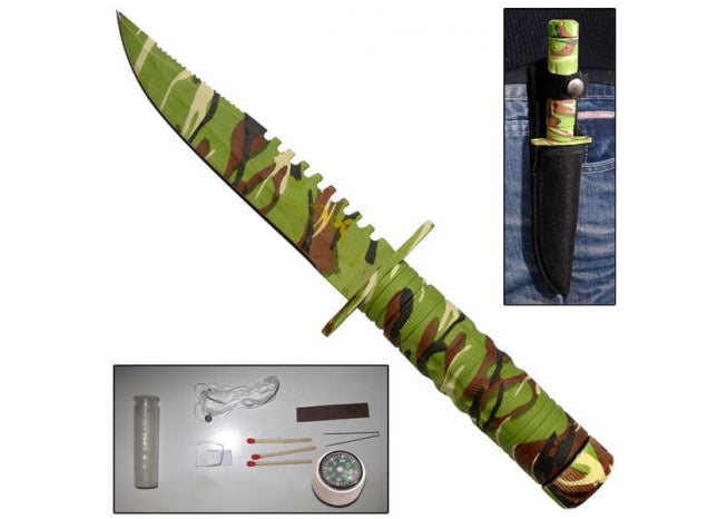 9 Inches Military Survival Knife Jungle Camo - Tophatter's Inc. Weapons Store Online Collectible Weapons - Tophatter Daily Deals