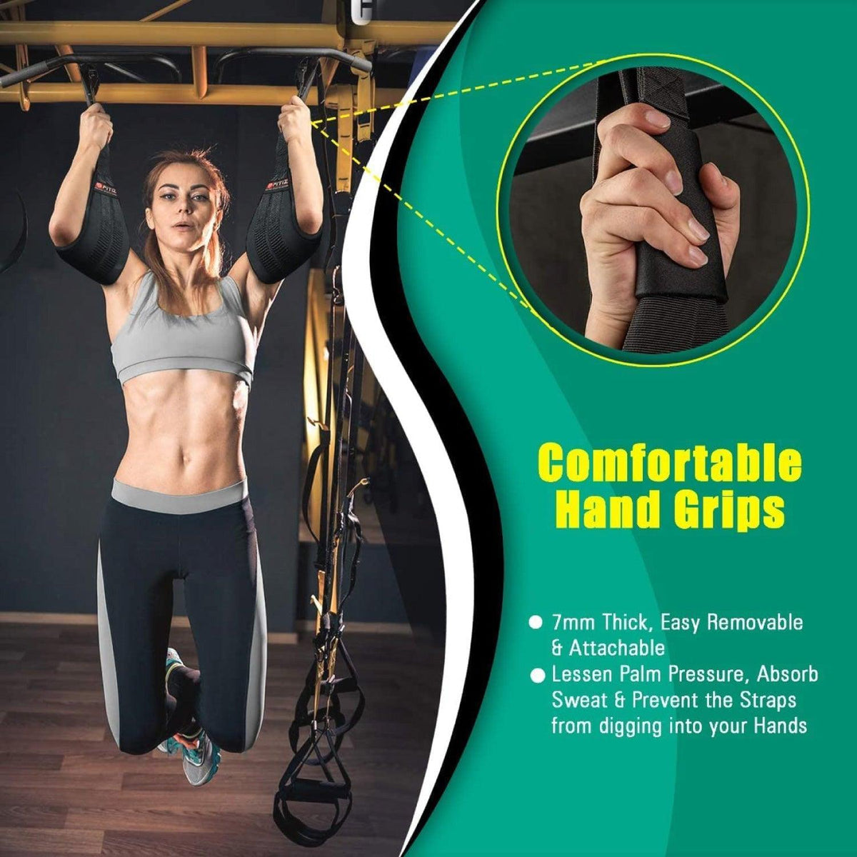 Hanging Ab Straps - Ab Slings Straps - Rip Resistant Heavy Duty Pair for Pull Up Bar Hanging Leg Raiser Fitness with Big D-ring Steel Quick Exercise & Fitness - Tophatter Daily Deals