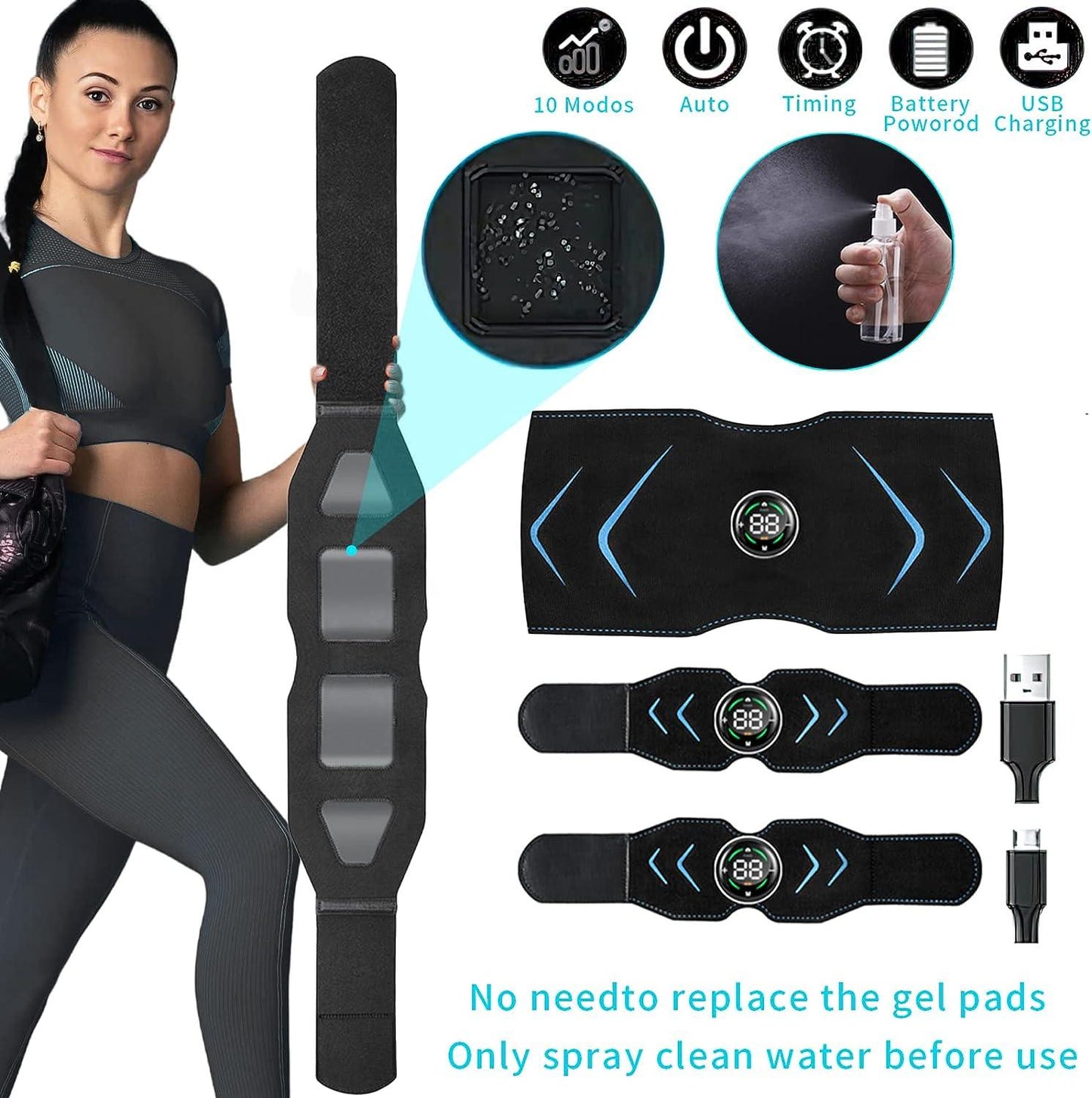 AB Electrical Stimulation - Rechargeable EMS Abdominal Muscle Toning Belt With Arm Straps Fitness - Tophatter Daily Deals
