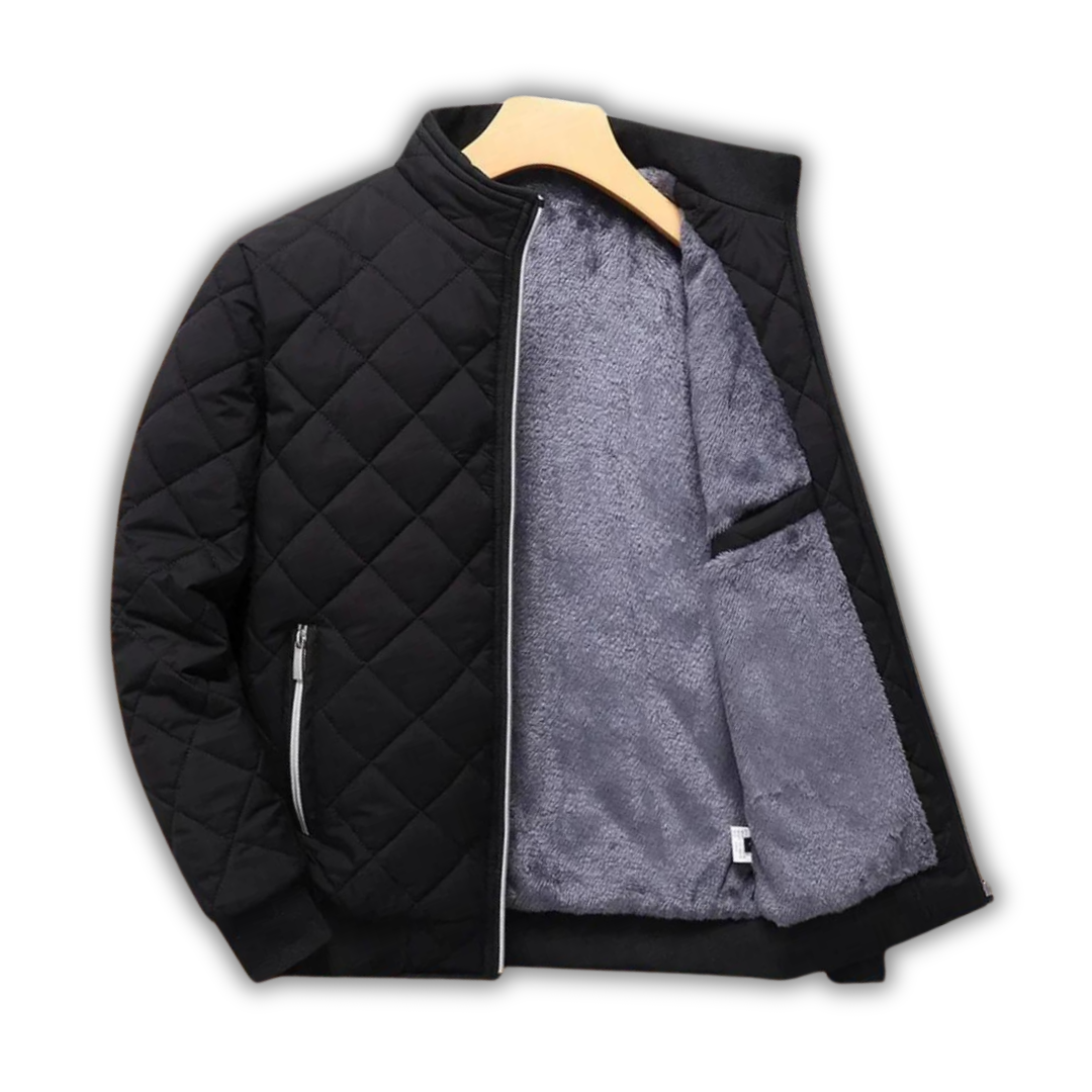Insulating Men's Jacket - Quilted Bomber, Fleece, Winter Black - Tophatter Daily Deals
