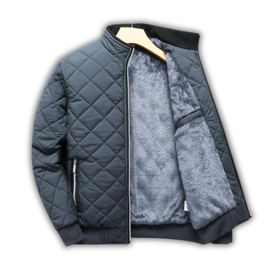 Insulating Men's Jacket - Quilted Bomber, Fleece, Winter Gray - Tophatter Daily Deals