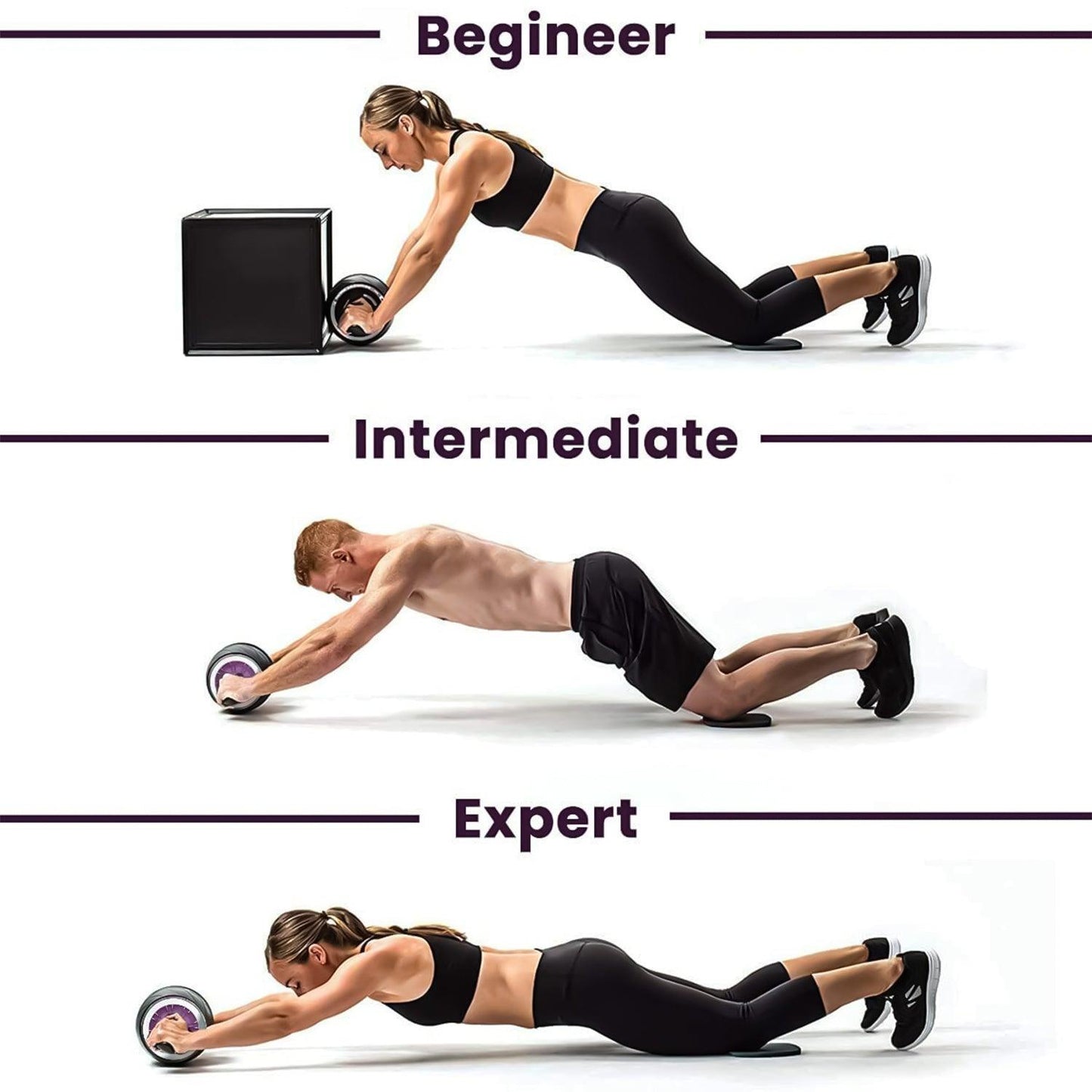 Abdominal Exercise Roller - Chunky wheel AB Roller with Extra Thick Knee Pad Core Workout Abdominal Exercise Exercise & Fitness - Tophatter Daily Deals