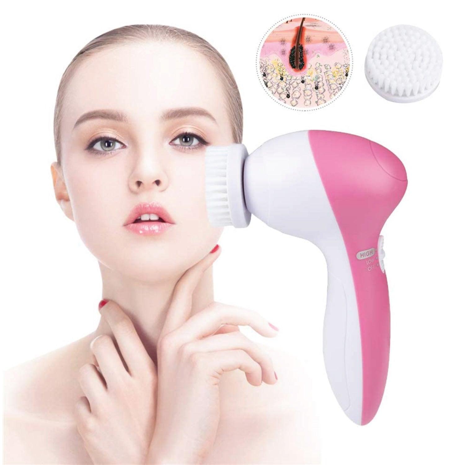 Facial Cleansing Brush - 5 in 1 Electric Facial Cleaner Wash Face Brusher Hand Skin Exfoliation Massager Personal Care - Tophatter Daily Deals