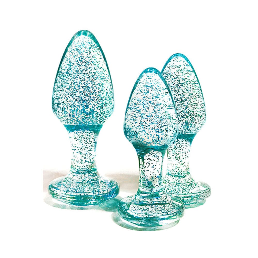 Adam & Eve Glitter Gem 3-Piece Butt Plug Set - Blue Sparkle > Anal Range > Jewel Butt Plugs - Tophatter Daily Deals