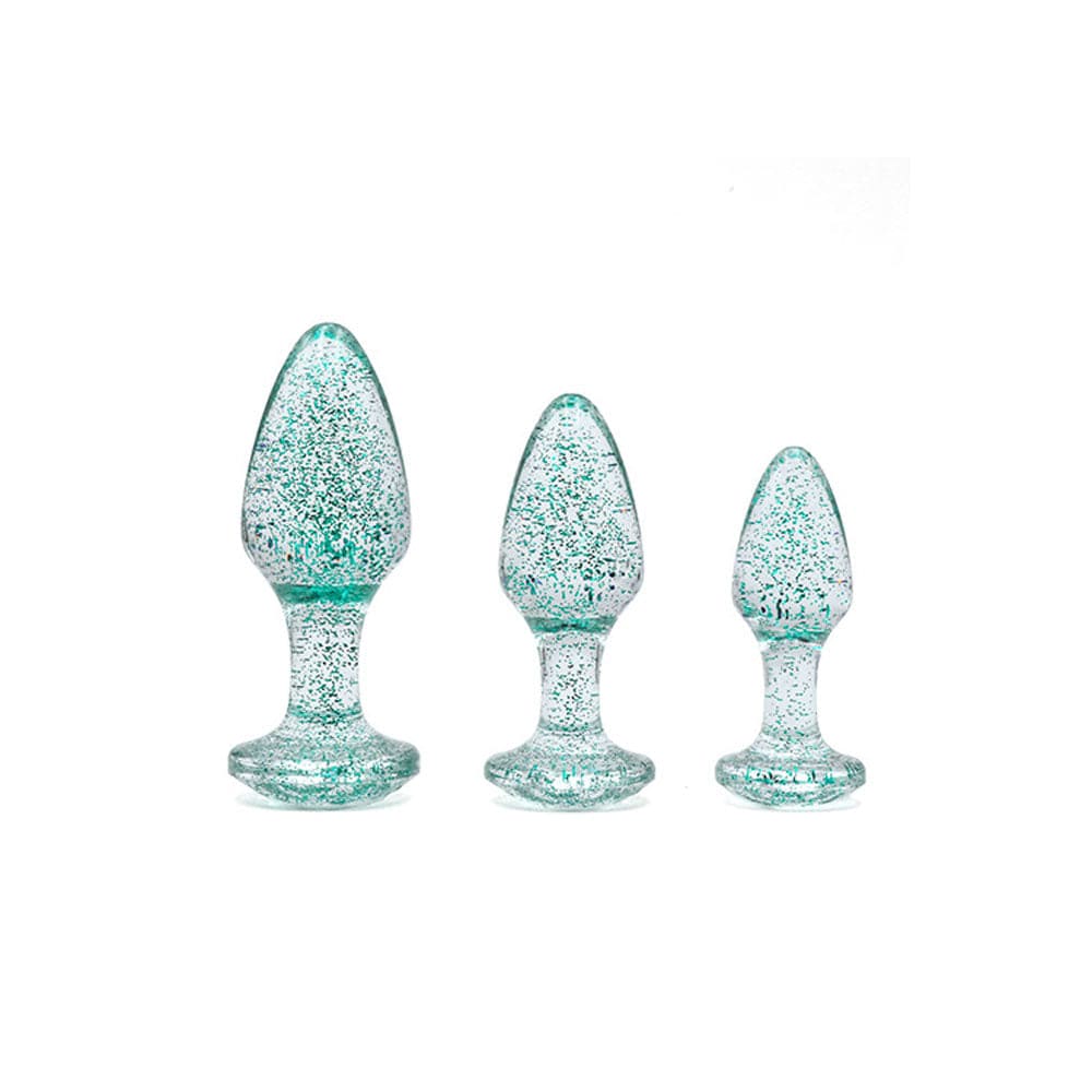Adam & Eve Glitter Gem 3-Piece Butt Plug Set - Blue Sparkle > Anal Range > Jewel Butt Plugs - Tophatter Daily Deals