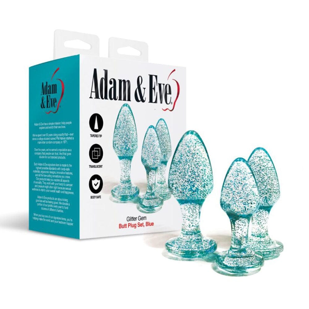 Adam & Eve Glitter Gem 3-Piece Butt Plug Set - Blue Sparkle > Anal Range > Jewel Butt Plugs - Tophatter Daily Deals