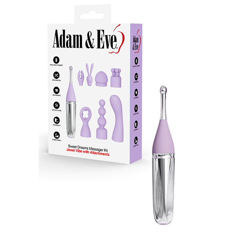 Adam & Eve Sweet Dreams Massager Kit 8 Tips Lavender Rechargeable > Vibrators > Ladies > Clitoral Vibrators and Stimulators - Tophatter Daily Deals