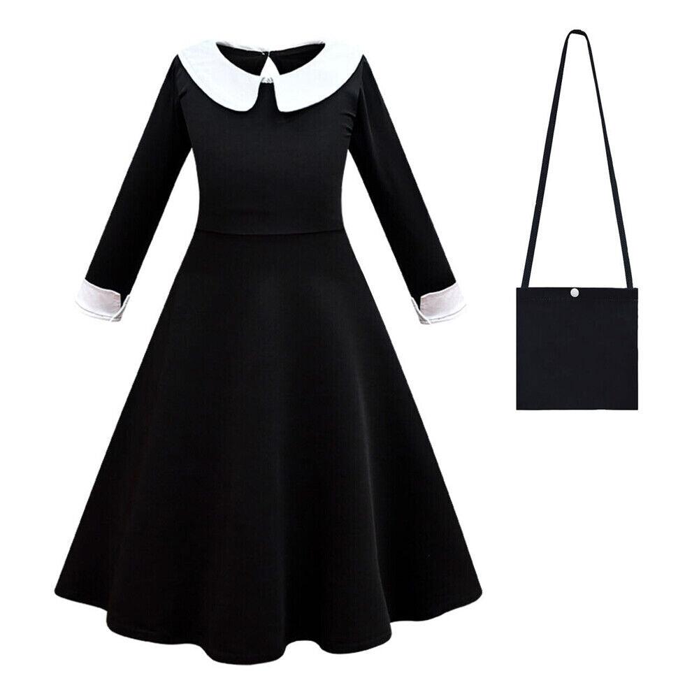 Wednesday Addams Costume - Addams Family Costume Outfit Girls Kids Party Fancy Dress Bag Black Dress + Bag Set Festive & Franchise - Tophatter Daily Deals