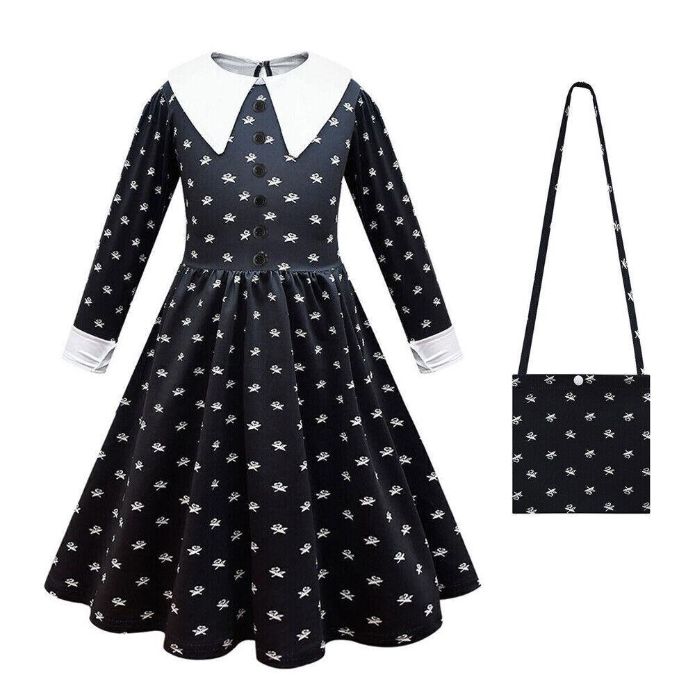Wednesday Addams Costume - Addams Family Costume Outfit Girls Kids Party Fancy Dress Bag Festive & Franchise - Tophatter Daily Deals