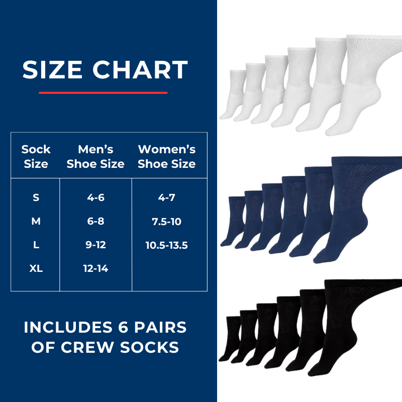 Women's Cotton Diabetic Crew Socks (6 Pair) Women's Socks & Hosiery - Tophatter Daily Deals