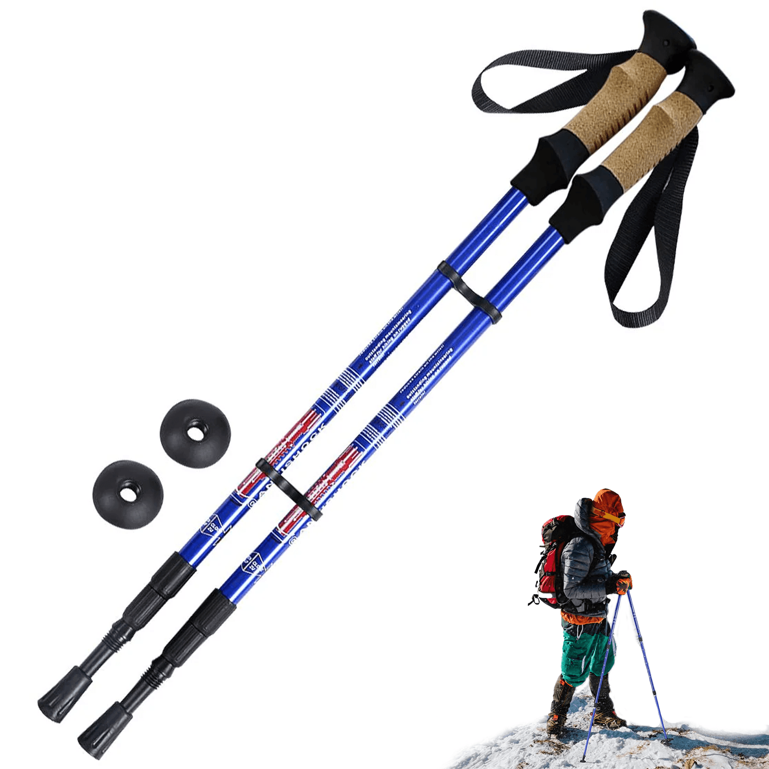 Adjustable Hiking Pole - Telescopic Walking Poles Set 3-Section Anti Shock Trekking Stick trekking - Tophatter Daily Deals