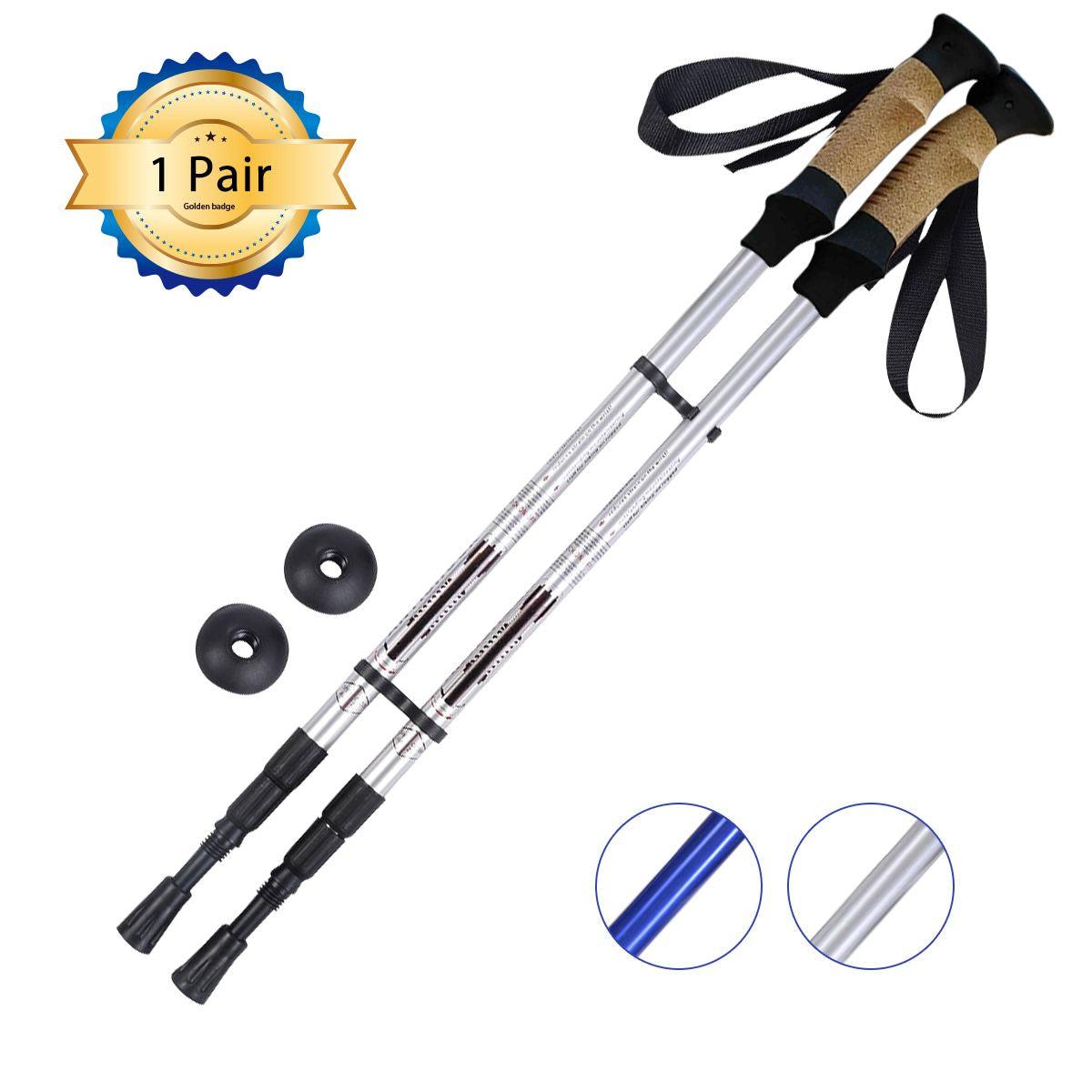 Adjustable Hiking Pole - Telescopic Walking Poles Set 3-Section Anti Shock Trekking Stick Silver trekking - Tophatter Daily Deals