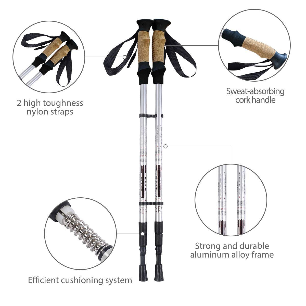 Adjustable Hiking Pole - Telescopic Walking Poles Set 3-Section Anti Shock Trekking Stick trekking - Tophatter Daily Deals