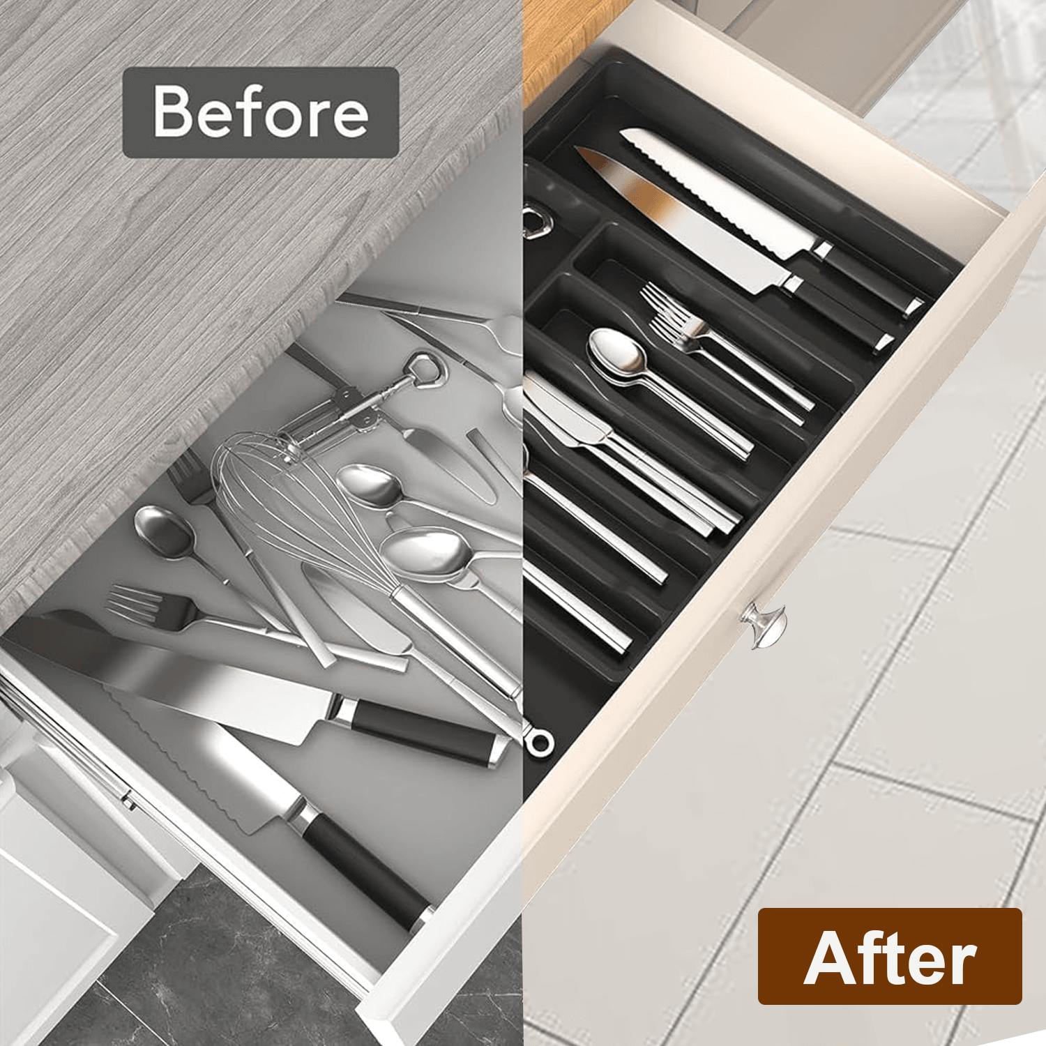 Cutlery Tray For Drawer - Extendable Drawer Organiser Insert For Kitchen Utensils Storage Household - Tophatter Daily Deals