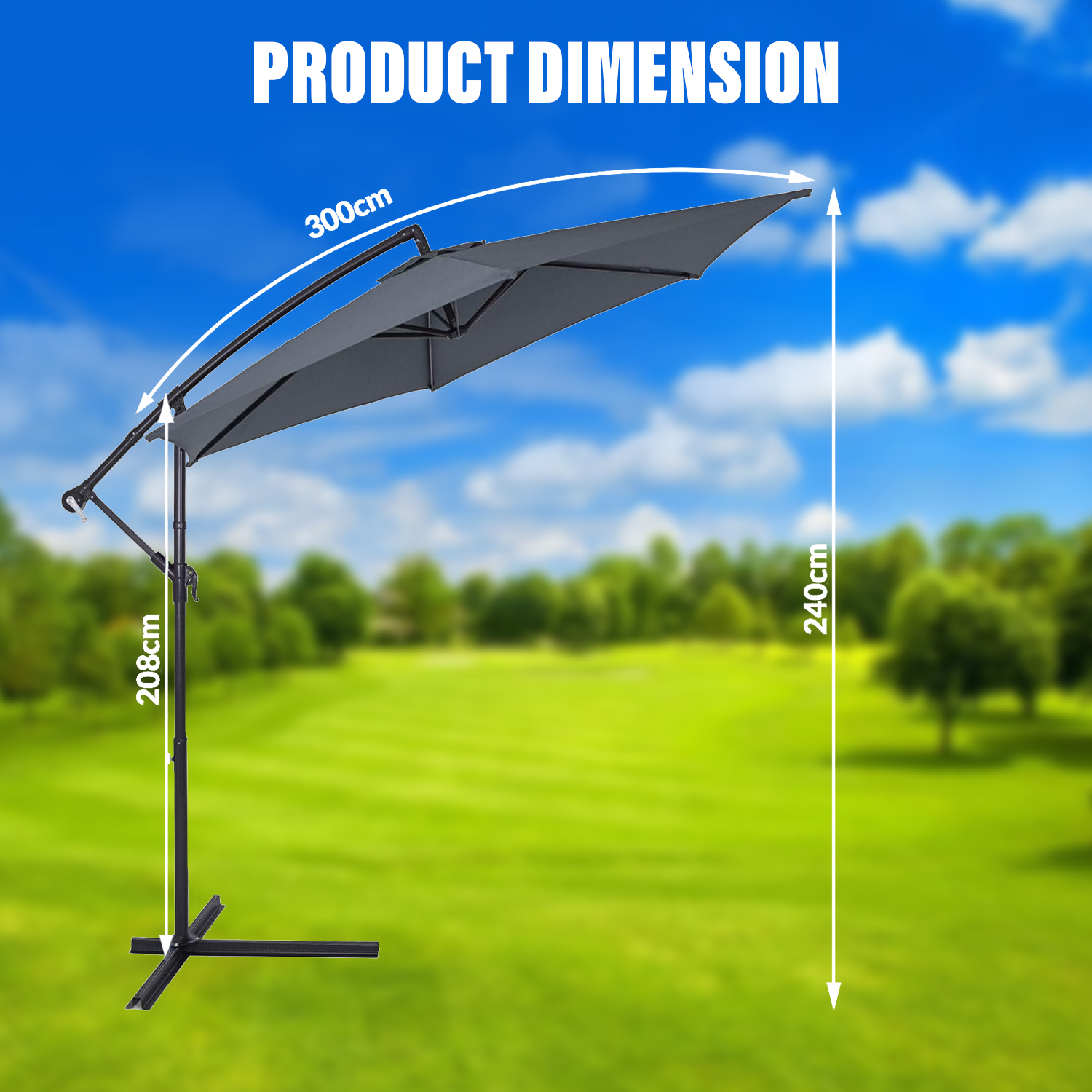 Garden Umbrella with Stand – 3M Banana Parasol Sun Shade Patio Hanging Umbrella Garden Cantilever Garden umbrella with stand - Tophatter Daily Deals