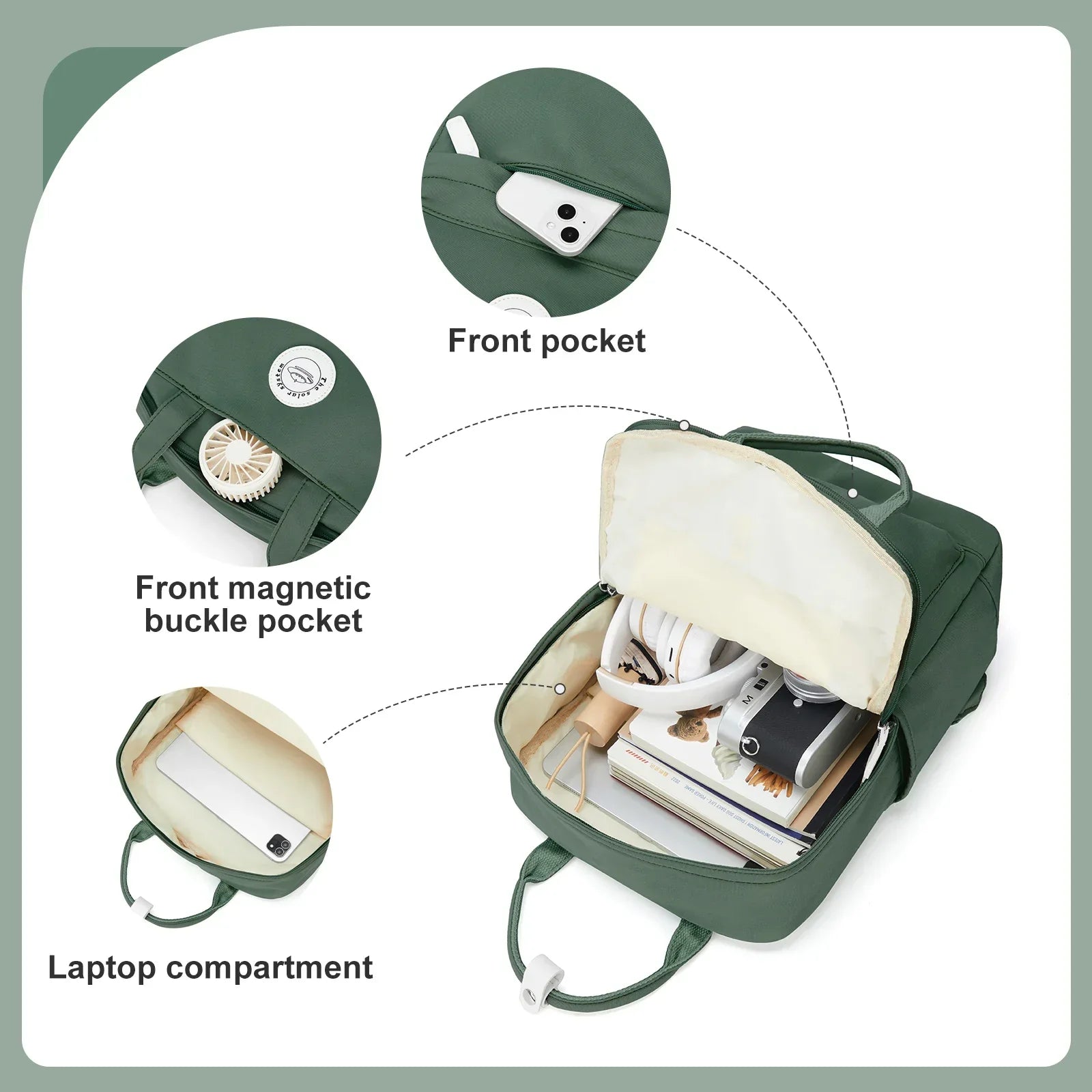 School Nylon Backpack for Teens and Women (Olive) Luggage & Bags > Backpacks - Tophatter Daily Deals