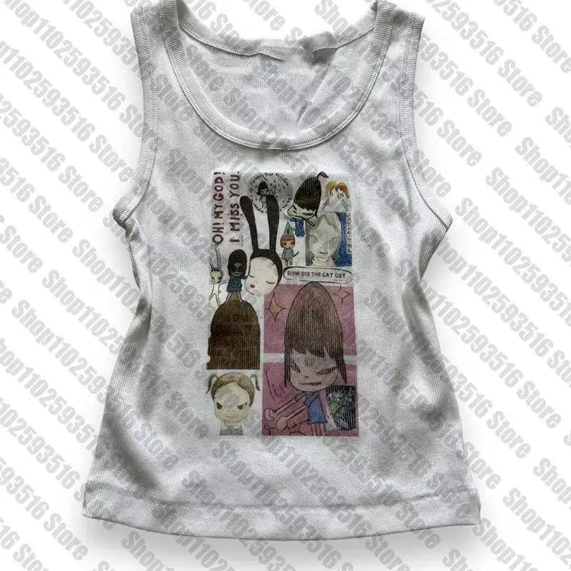 Aesthetic Letter Tank Top Y2K Harajuku Streetwear White - Tophatter Daily Deals