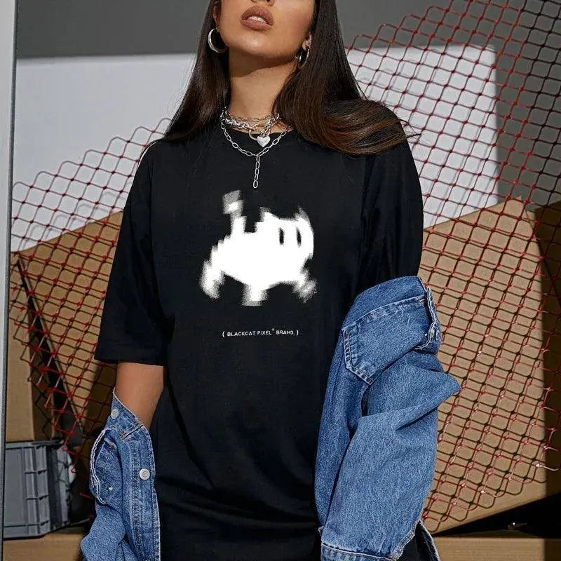 Aesthetic Short Sleeve T-Shirts Basic Streetwear S19876-Black - Tophatter Daily Deals