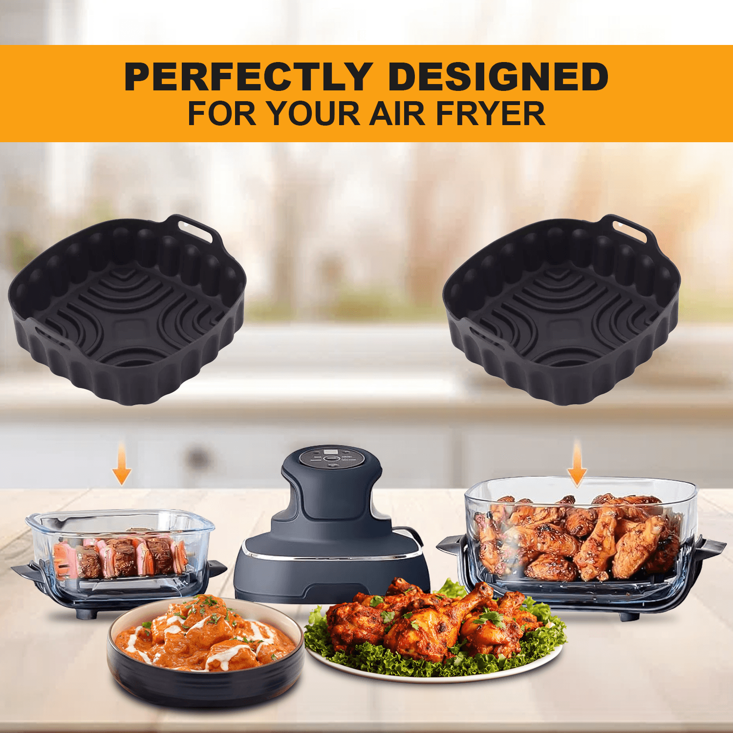 Silicone Air Fryer Liner- 1/2PCS Air Fryer Silicone Liners Kitchen Accessories Replacement Apparel & Accessories - Tophatter Daily Deals
