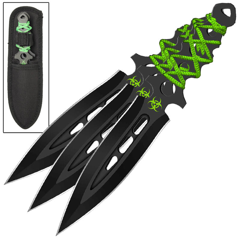 Airborne Biohazard 3 Pc Zombie Throwing Knife Set - TOPHATTER'S ARMORY DEALS Collectible Weapons - Tophatter Daily Deals