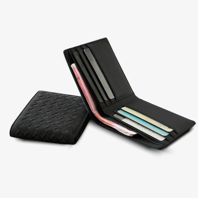 Alcantara Feel Woven BiFold Wallet Luxury Gift Idea Black - Tophatter Daily Deals