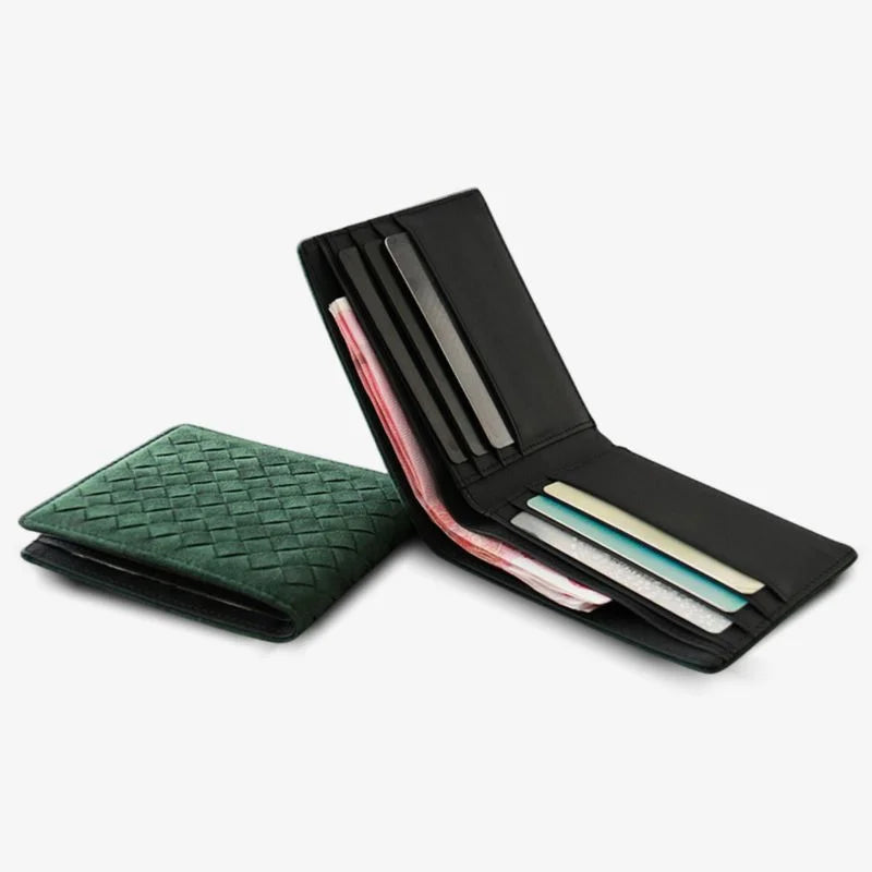 Alcantara Feel Woven BiFold Wallet Luxury Gift Idea Green - Tophatter Daily Deals