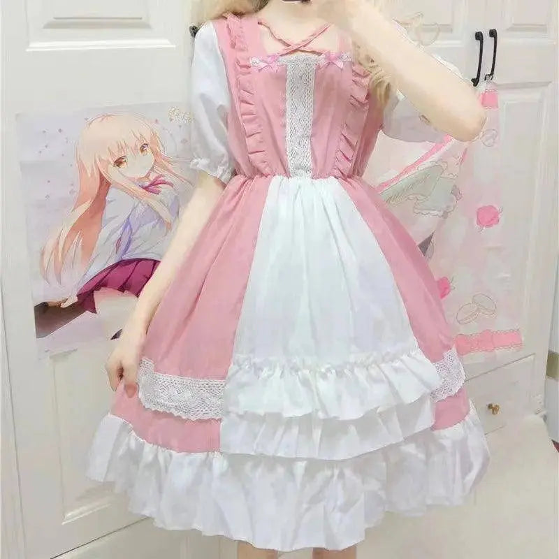 Alice In Wondeland Cute Women Lolita OP Dress Flouncing Lace Trim Japanese Harajuku Long Sleeves Doll Teen Dress Fairy Vestidos - Tophatter Daily Deals