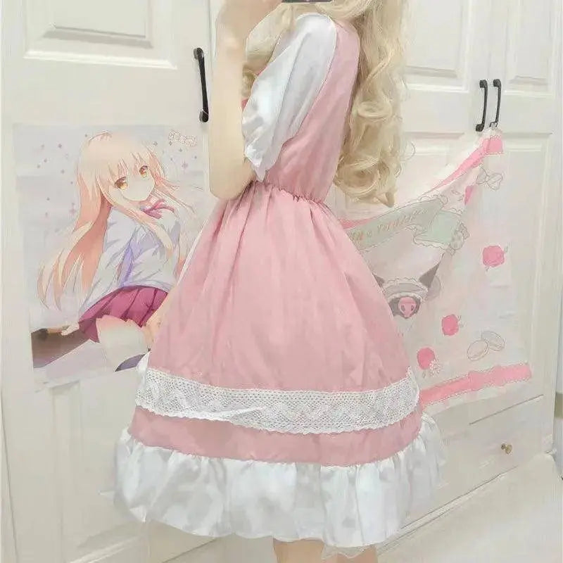Alice In Wondeland Cute Women Lolita OP Dress Flouncing Lace Trim Japanese Harajuku Long Sleeves Doll Teen Dress Fairy Vestidos Short sleeves One Size - Tophatter Daily Deals
