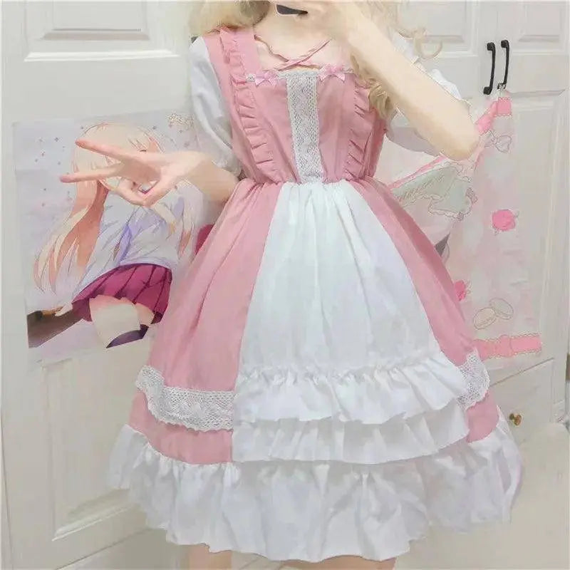 Alice In Wondeland Cute Women Lolita OP Dress Flouncing Lace Trim Japanese Harajuku Long Sleeves Doll Teen Dress Fairy Vestidos - Tophatter Daily Deals