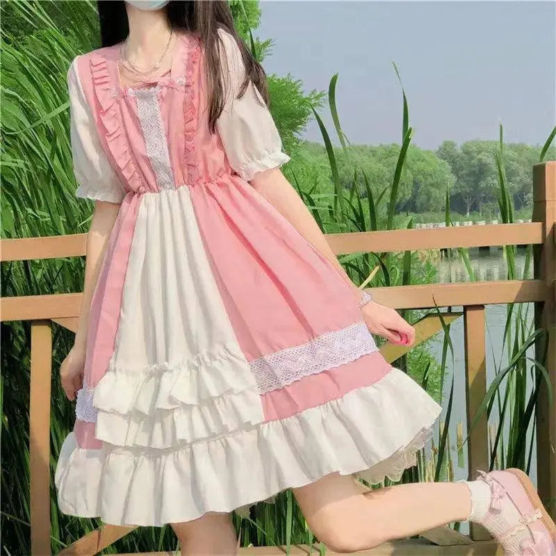 Alice In Wondeland Cute Women Lolita OP Dress Flouncing Lace Trim Japanese Harajuku Long Sleeves Doll Teen Dress Fairy Vestidos - Tophatter Daily Deals