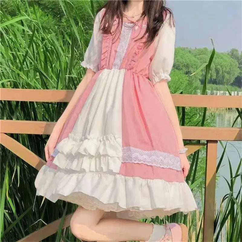 Alice In Wondeland Cute Women Lolita OP Dress Flouncing Lace Trim Japanese Harajuku Long Sleeves Doll Teen Dress Fairy Vestidos - Tophatter Daily Deals