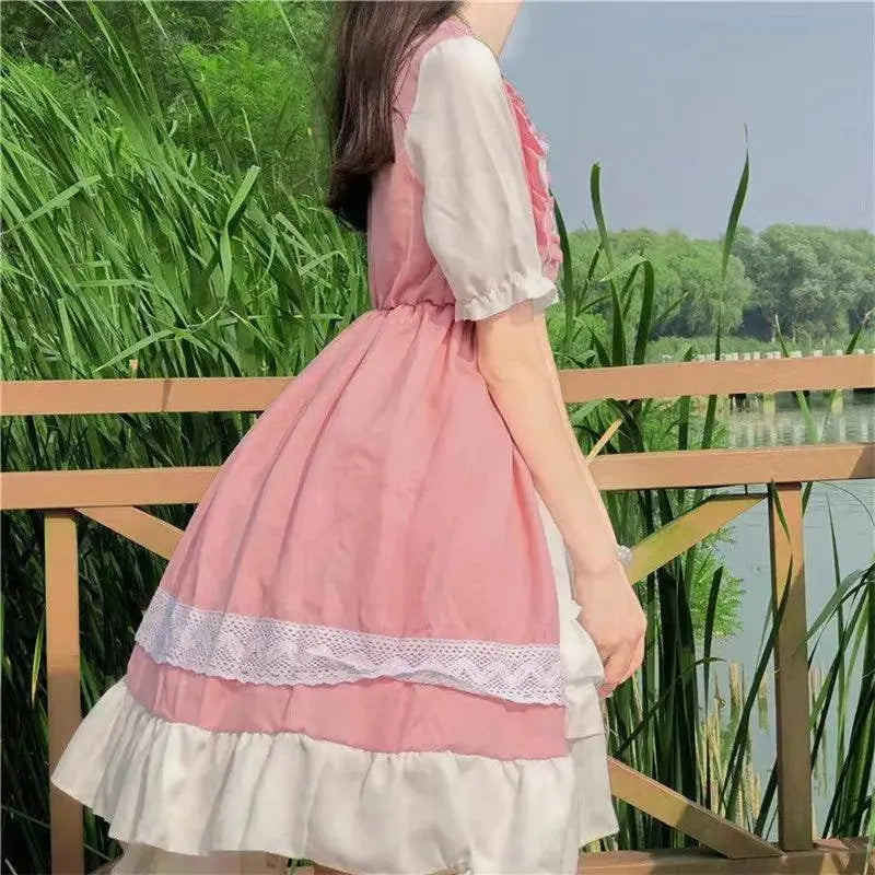 Alice In Wondeland Cute Women Lolita OP Dress Flouncing Lace Trim Japanese Harajuku Long Sleeves Doll Teen Dress Fairy Vestidos - Tophatter Daily Deals