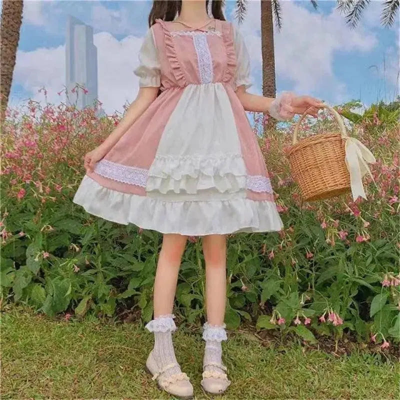 Alice In Wondeland Cute Women Lolita OP Dress Flouncing Lace Trim Japanese Harajuku Long Sleeves Doll Teen Dress Fairy Vestidos - Tophatter Daily Deals