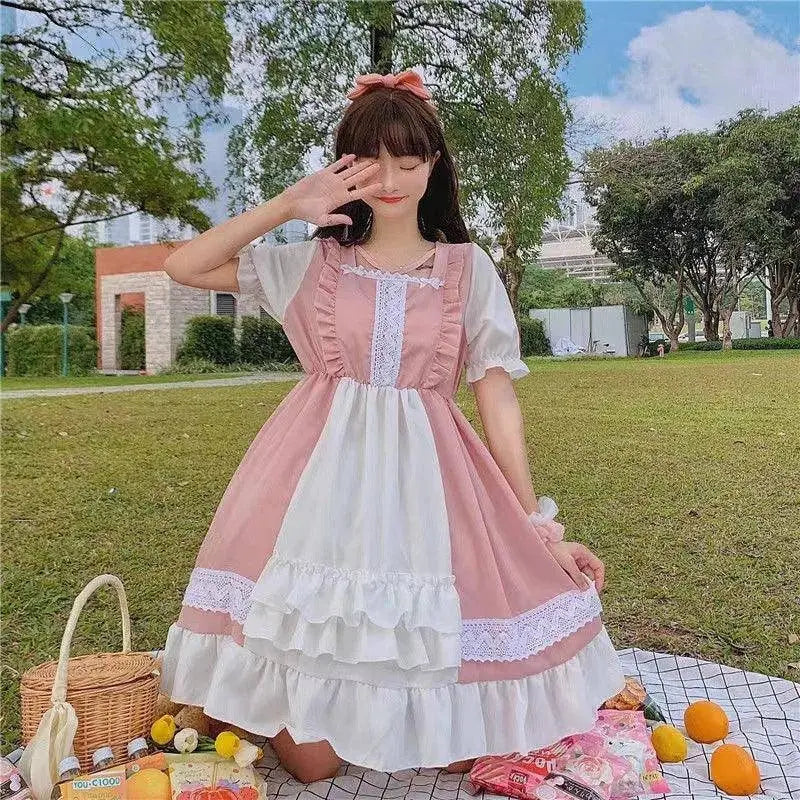 Alice In Wondeland Cute Women Lolita OP Dress Flouncing Lace Trim Japanese Harajuku Long Sleeves Doll Teen Dress Fairy Vestidos - Tophatter Daily Deals
