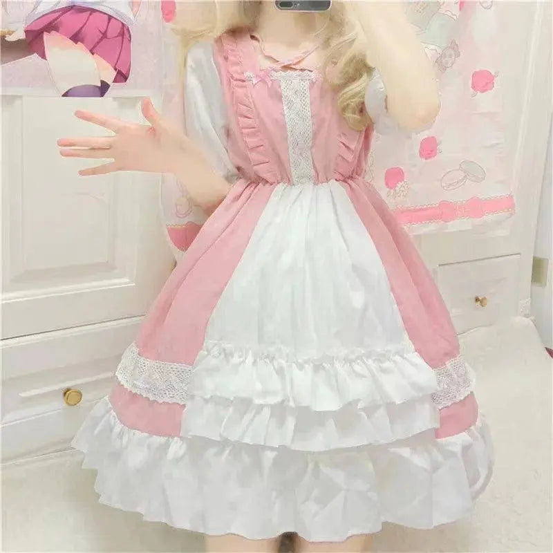 Alice In Wondeland Cute Women Lolita OP Dress Flouncing Lace Trim Japanese Harajuku Long Sleeves Doll Teen Dress Fairy Vestidos - Tophatter Daily Deals