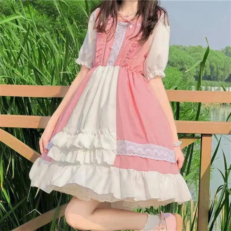 Alice In Wondeland Cute Women Lolita OP Dress Flouncing Lace Trim Japanese Harajuku Long Sleeves Doll Teen Dress Fairy Vestidos - Tophatter Daily Deals