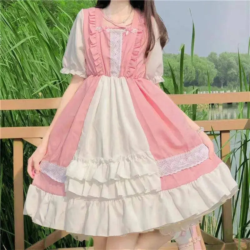 Alice In Wondeland Cute Women Lolita OP Dress Flouncing Lace Trim Japanese Harajuku Long Sleeves Doll Teen Dress Fairy Vestidos - Tophatter Daily Deals