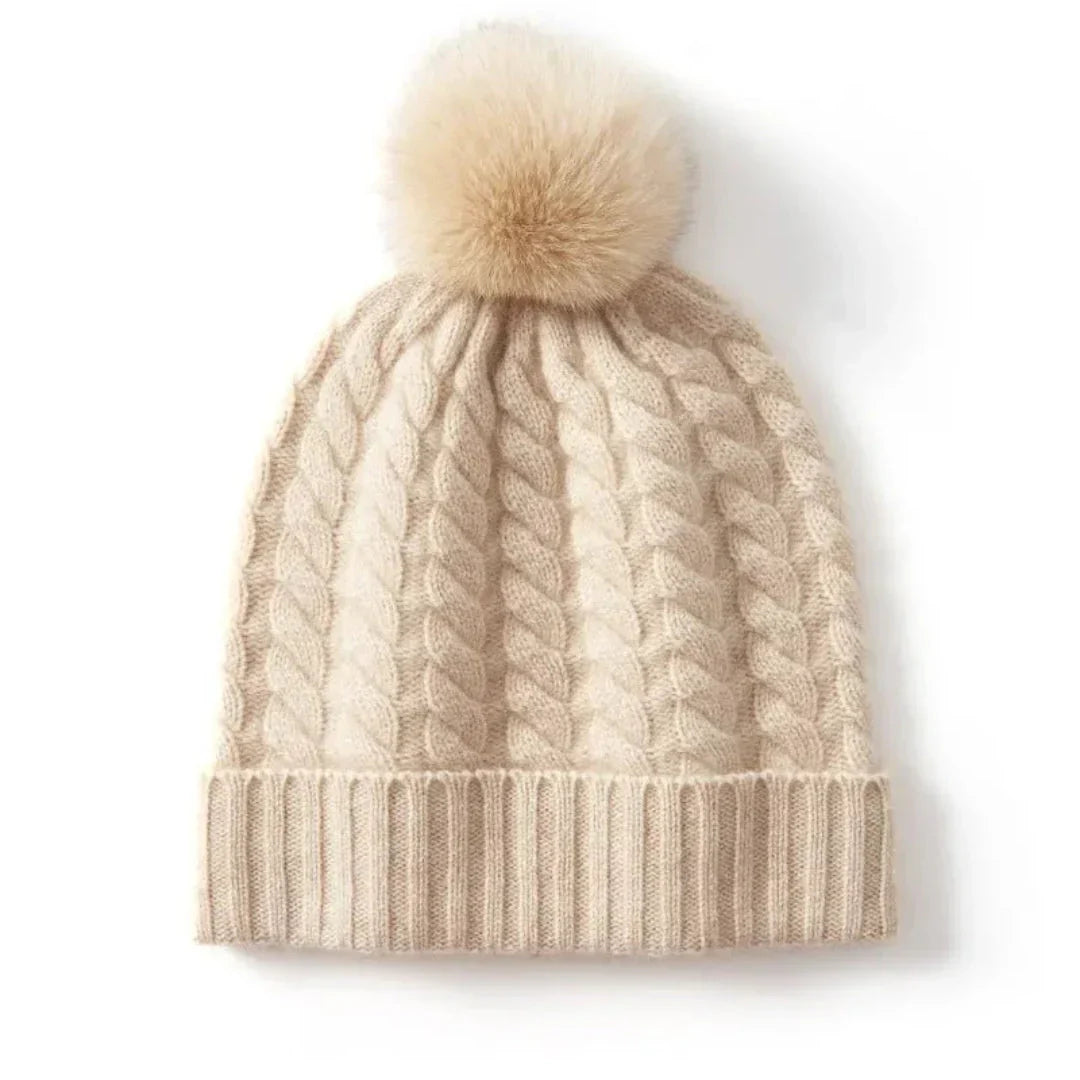 Soft Cozy Women’s Cable Knit Beanie - Pom, Cashmere, Winter Beige - Tophatter Daily Deals