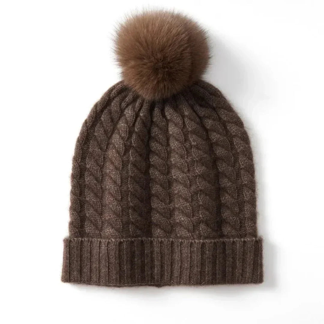 Soft Cozy Women’s Cable Knit Beanie - Pom, Cashmere, Winter Brown - Tophatter Daily Deals