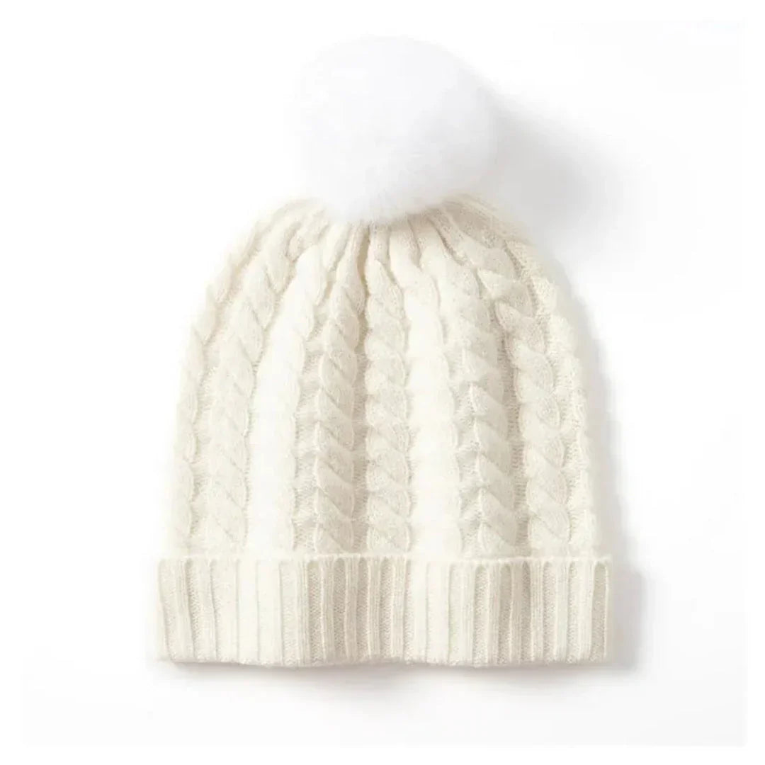 Soft Cozy Women’s Cable Knit Beanie - Pom, Cashmere, Winter White - Tophatter Daily Deals