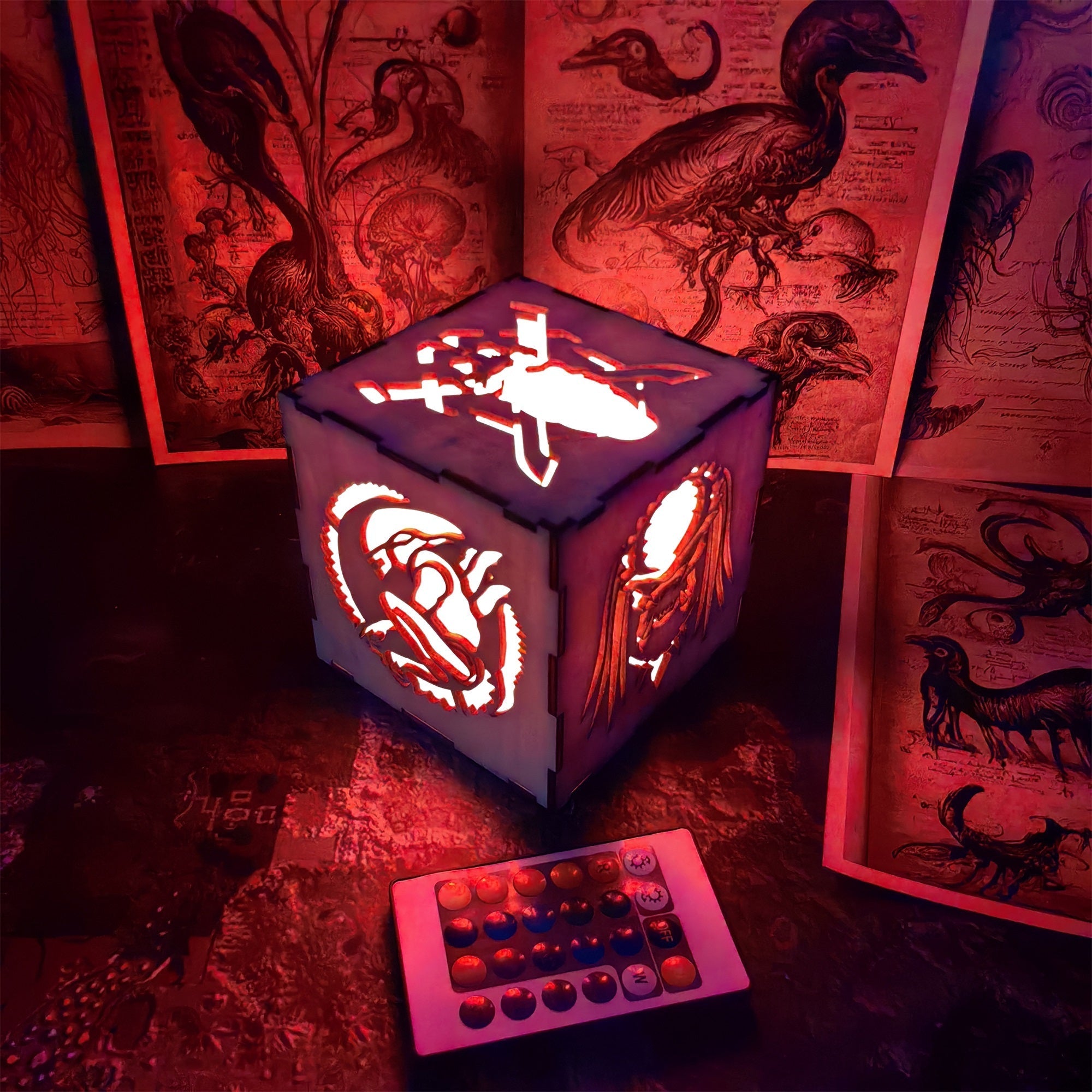 Movie Alien Inspired Night Light Wooden Cube Light - Tophatter Daily Deals